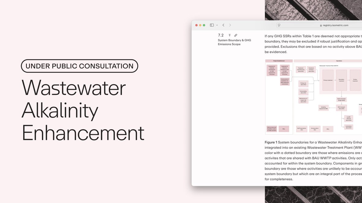 1/ Isometric today released a protocol for carbon dioxide removal (CDR) via wastewater alkalinity enhancement (WAE) for public consultation. Wastewater treatment is a perfect candidate for carbon removal.