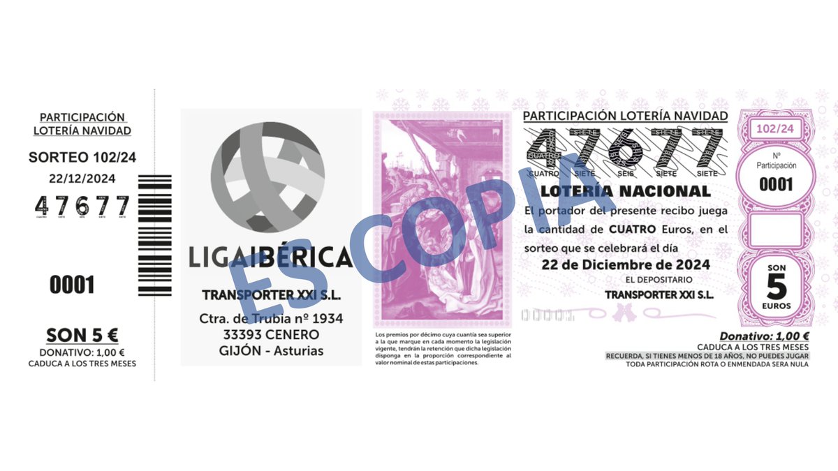 LOTERÍA NAVIDAD LIGA IBÉRICA 🏆⚽

Para equipos Liga de Fútbol 7 disponible la lotería de Navidad 🎄☃️

4️⃣7️⃣6️⃣7️⃣7️⃣ 🍀

Equipos interesados podéis recogerla por el campo de C.D Montevil 🏟

Tacos: 25 participaciones 1€ de recargo de beneficio para equipos que vendan la lotería.