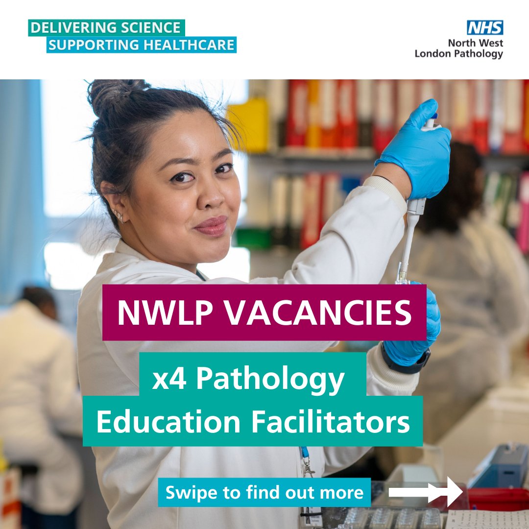 We have four opportunities for Pathology Education Facilitators at North West London Pathology! 🤩 Click the links below to find out more and apply by the 21st November, good luck! 🍀 (1/4)

Pathology Education Facilitator:
imperial.nhs.uk/careers/search…