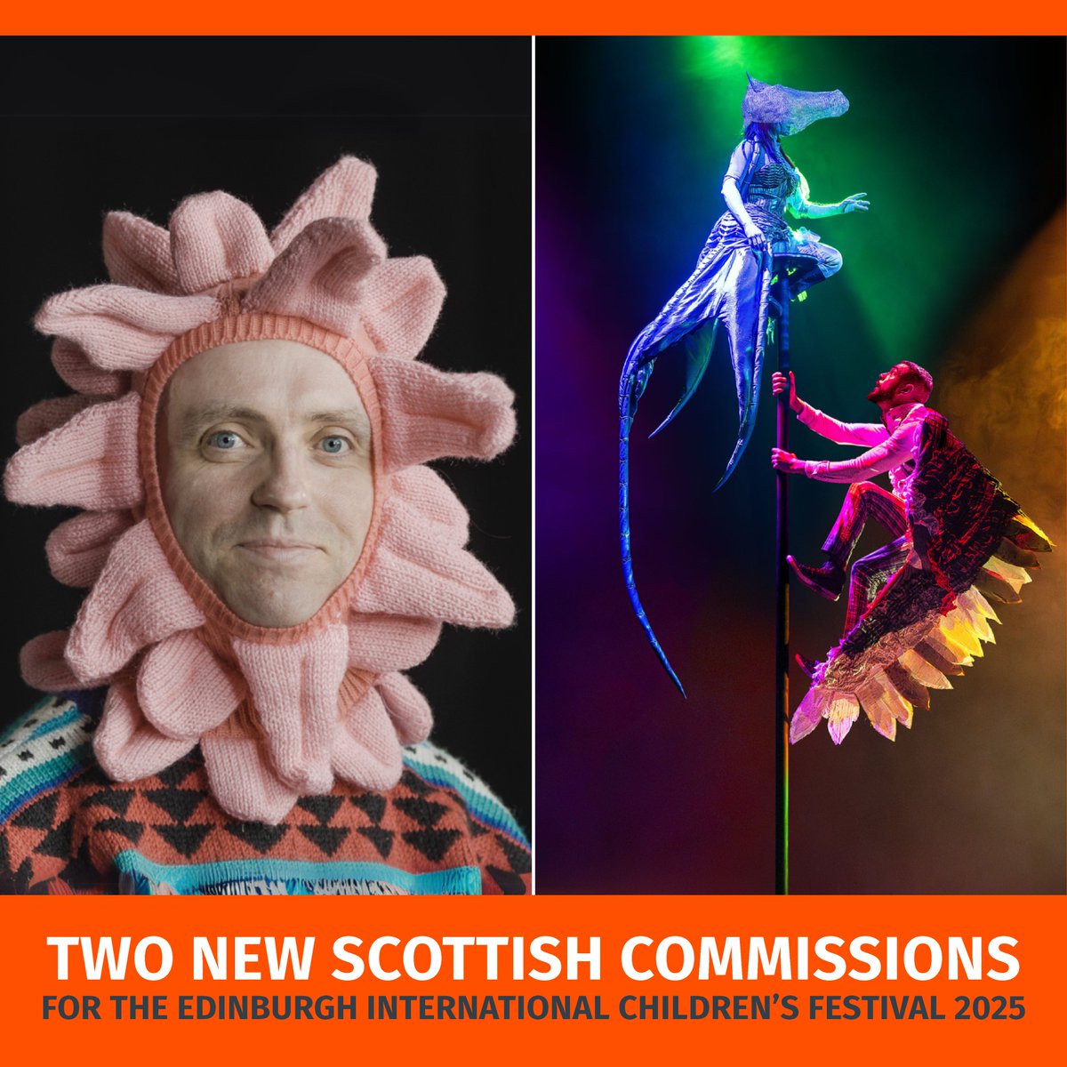 Two new Scottish commissions for #EdChildrensFest2025 📢

👅🧶 Tongue Twister created and performer by Greg Sinclair

🪶🌊 The Unlikely Friendship of Feather Boy and Tentacle Girl, co-created and performed by Vee Smith and Sadiq Ali.

Find out more  👉imaginate.org.uk/news/news-two-…