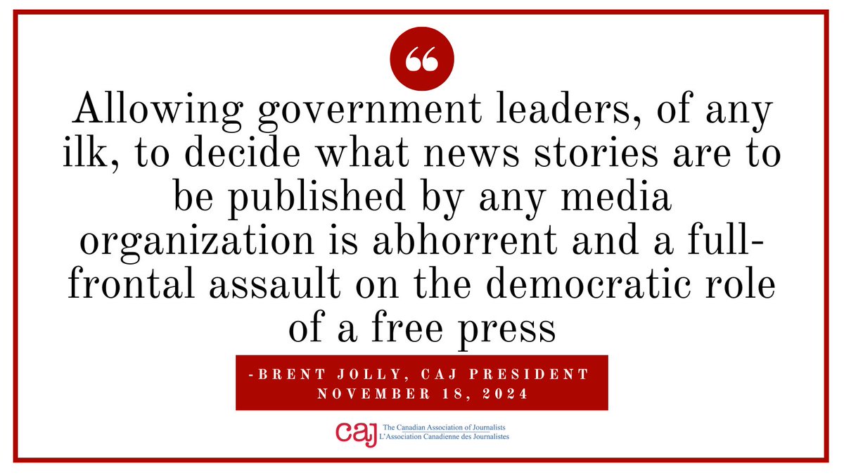 Canadian Association of Journalists (@caj) on Twitter photo We're calling on <a href="/Queens_AMS/">Alma Mater Society</a> to immediately rescind a motion that could impinge on the future editorial freedom of <a href="/queensjournal/">The Queen's Journal</a>.
Student journalism is real journalism. Any efforts to interfere in journalistic activities is completely intolerable. 🎤
caj.ca/caj-calls-on-s… We're calling on <a href="/Queens_AMS/">Alma Mater Society</a> to immediately rescind a motion that could impinge on the future editorial freedom of <a href="/queensjournal/">The Queen's Journal</a>.
Student journalism is real journalism. Any efforts to interfere in journalistic activities is completely intolerable. 🎤
caj.ca/caj-calls-on-s…