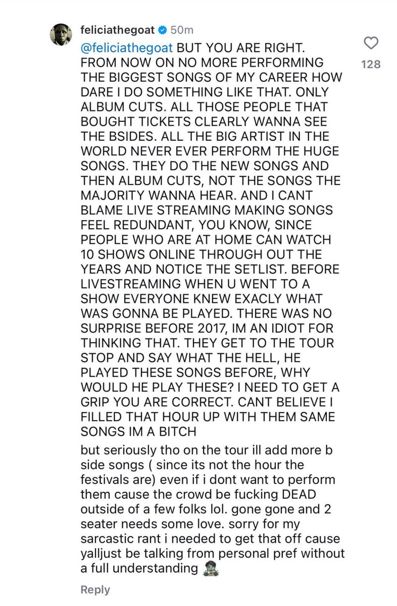 OddFuturePage's tweet photo. Tyler, The Creator comments on people complaining about his setlist. https://t.co/noQgrI4MLz