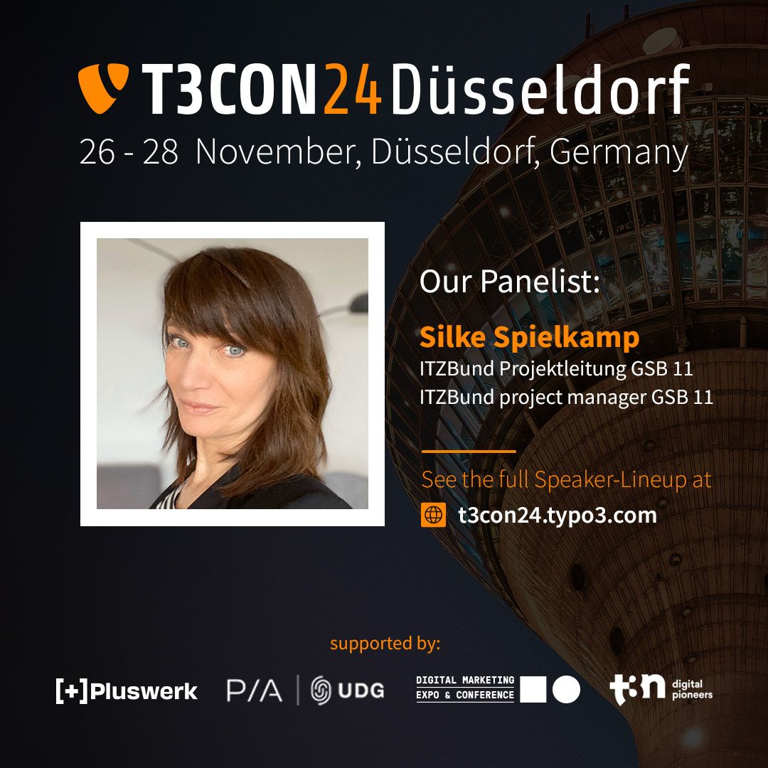 typo3's tweet image. ✨ Exklusiv auf der #T3CON24: Panel rund um den Government Site Builder #GSB11, dem #CMS der Bundesverwaltung auf #TYPO3-Basis. Es diskutieren Teilnehmende des Bundesministerium des Innern & ITZ Bund.
👉 buff.ly/4eANekV
ℹ️ Kostenfrei für Tag 1 der #T3CON registrieren!