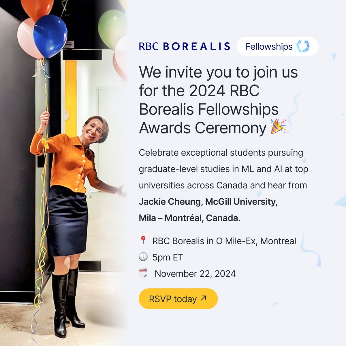 RBC Borealis (@rbcborealis) on Twitter photo 👏 You're invited to the <a href="/RBCBorealis/">RBC Borealis</a> 2024 Fellowships Award Ceremony! Open to members of Montreal’s #AI community, this event will showcase the next generation of #research talent and foster valuable connections in Canada's AI ecosystem.
📨 Register now: lu.ma/x0m4f4sa 👏 You're invited to the <a href="/RBCBorealis/">RBC Borealis</a> 2024 Fellowships Award Ceremony! Open to members of Montreal’s #AI community, this event will showcase the next generation of #research talent and foster valuable connections in Canada's AI ecosystem.
📨 Register now: lu.ma/x0m4f4sa