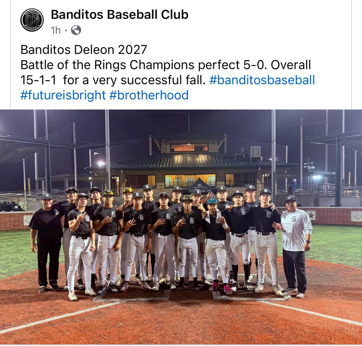 These guys here…  if you haven’t had a chance to watch them in action, you are really missing out.  Closed out the Fall season with 3 straight tournament championships, going 15-1-1 on the season.  They are a fundamentally great baseball team with playmakers and hitters up and