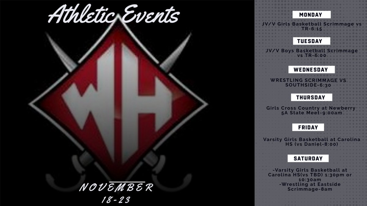 Girls Cross Country competes at the 5A State Meet on Thursday, while Winter Sports continue prepping for the regular season.  Go Generals! <a href="/WadeHampton_HS/">Wade Hampton High</a>