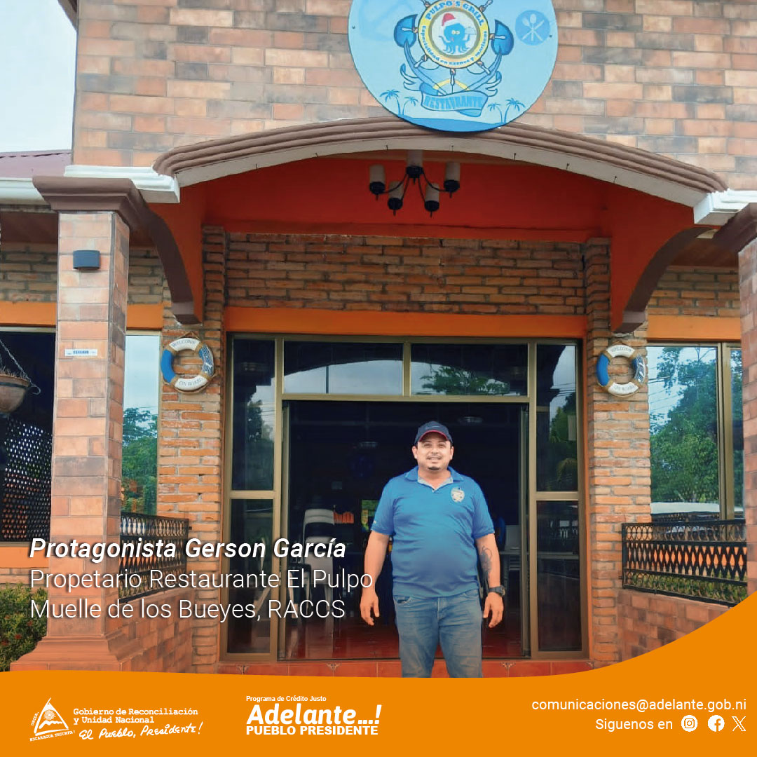 Restaurante El Pulpo 🐙 es el nombre del exitoso negocio del protagonista Gerson García del municipio Muelle de los Bueyes quien, ha equipado su cocina para brindar un mejor servicio gracias al financiamiento del  #ProgramaAdelante.

#DanielTiemposDeVictorias #Nicaragua🔴⚫✌