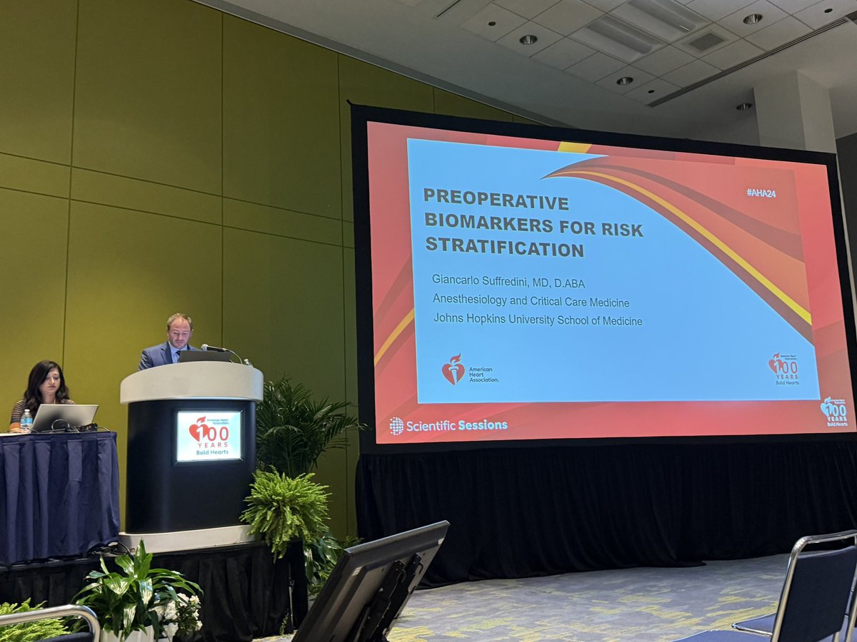 DannyMuehlschMD's tweet image. Dr. Suffredini highlighting the role that biomarkers (BNP and Troponin) play in preoperative risk stratification #AHA24