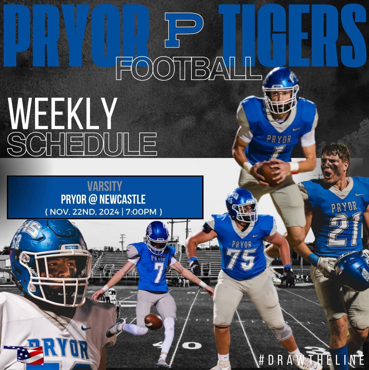 This weeks game is the Quarterfinals of the Class 5a state football playoffs.  🏈🅿️

We are on the road traveling to Newcastle. Come out and support our boys this Friday Night at 7pm! 

Let’s go Tigers 🐅 🅿️

#DrawTheLine