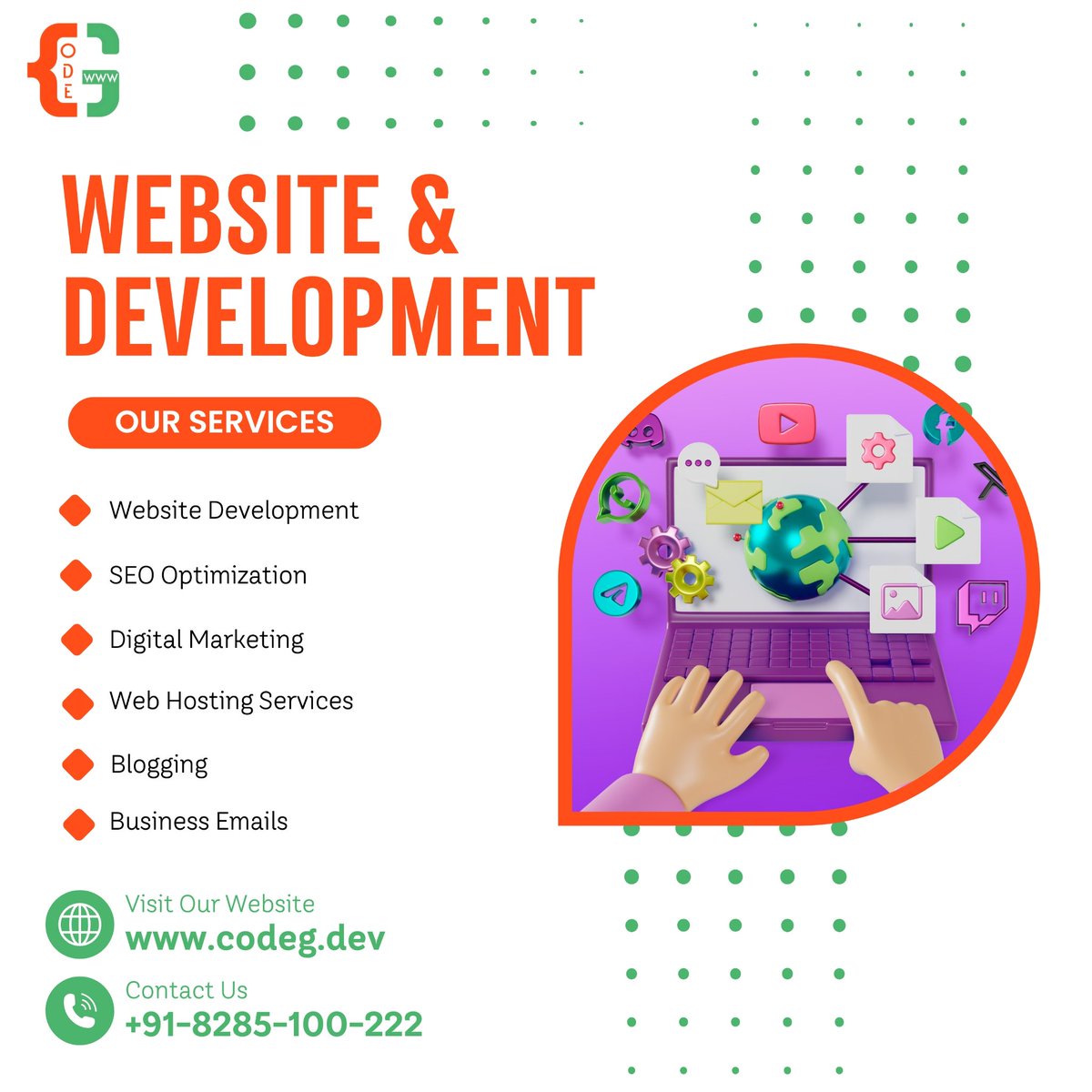 CodeG_Web's tweet image. Bathinda Top Web Development Services available in CodeG. Web development, e-commerce website, Blogging, SEO, and Digital Marketing Services
👉 | Contact us today!
📍 | Bathinda 
📞 | +91-8285-100-222
#codeg #codegbathinda #websiteservice #social #web #website #websitedesign #seo