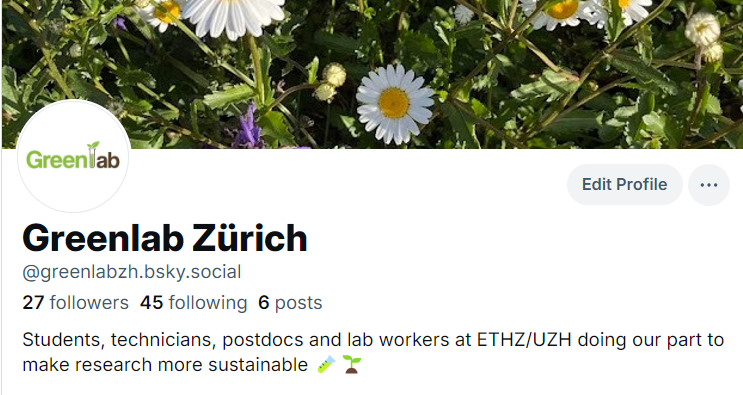 Greenlab_ZH's tweet image. Come hang out with us on 🦋 and help to build the #sustainablelabs community 🌱