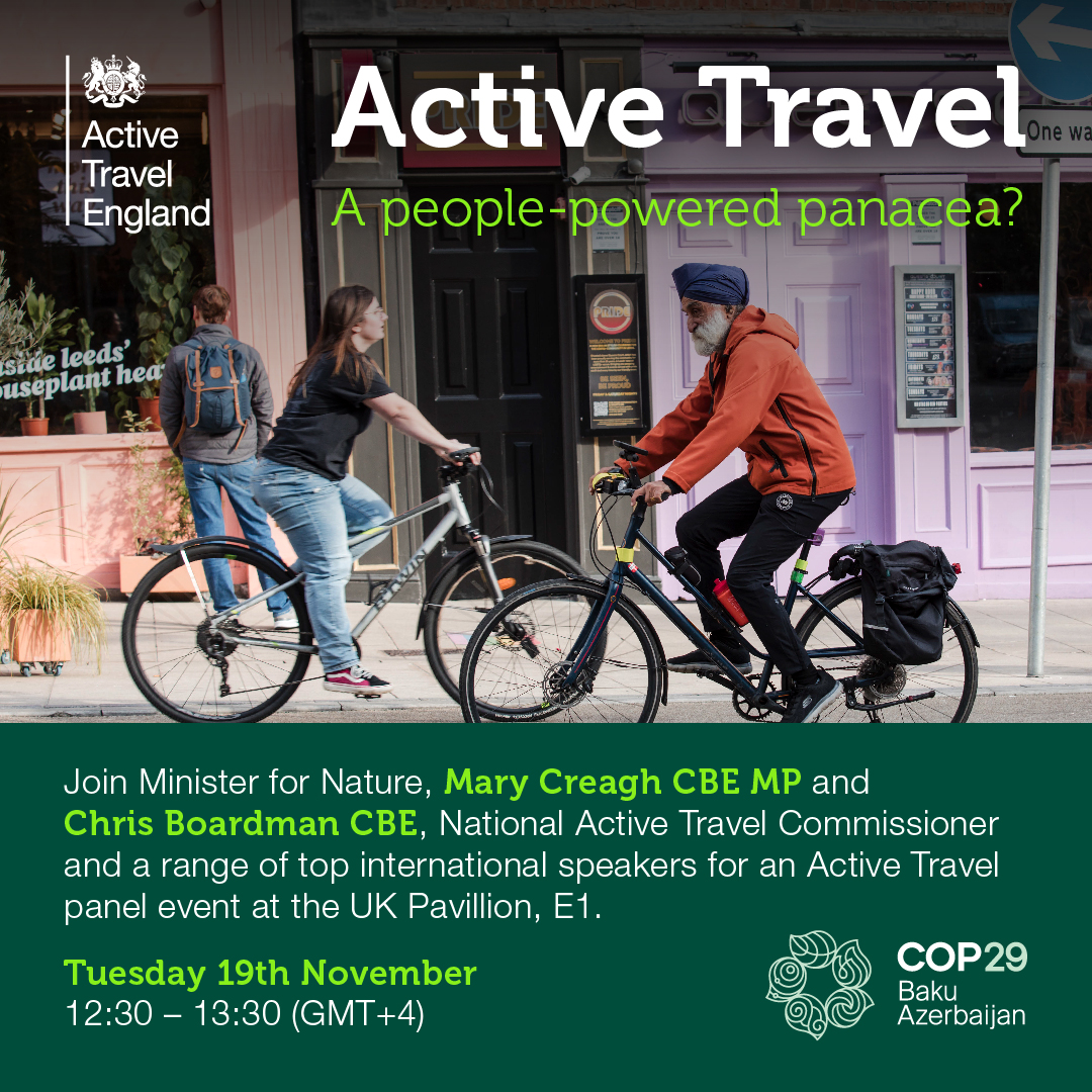 activetraveleng's tweet image. Watch live from 8.30am GMT Tuesday: @Chris_Boardman and a panel of international speakers will highlight the potential of active travel as a practical, green transport option, including the co-benefits for health and productivity at @COP29_AZ: youtube.com/live/zT3Egi1ct… #COP29