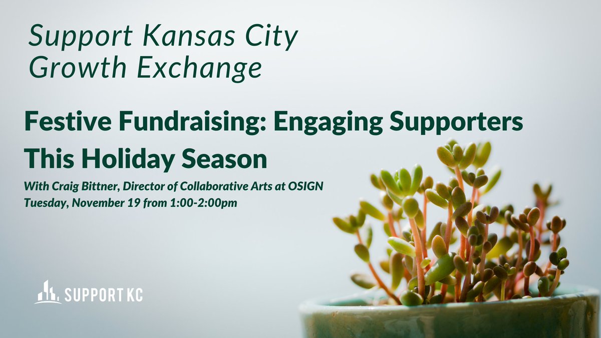 supportkc's tweet image. We have an exciting Growth Exchange happening tomorrow! Craig Bittner of OSIGN will be stopping by to discuss impactful fundraising strategies you can employ this holiday season.

Follow the link below to register for this free event.

eventbrite.com/e/festive-fund…