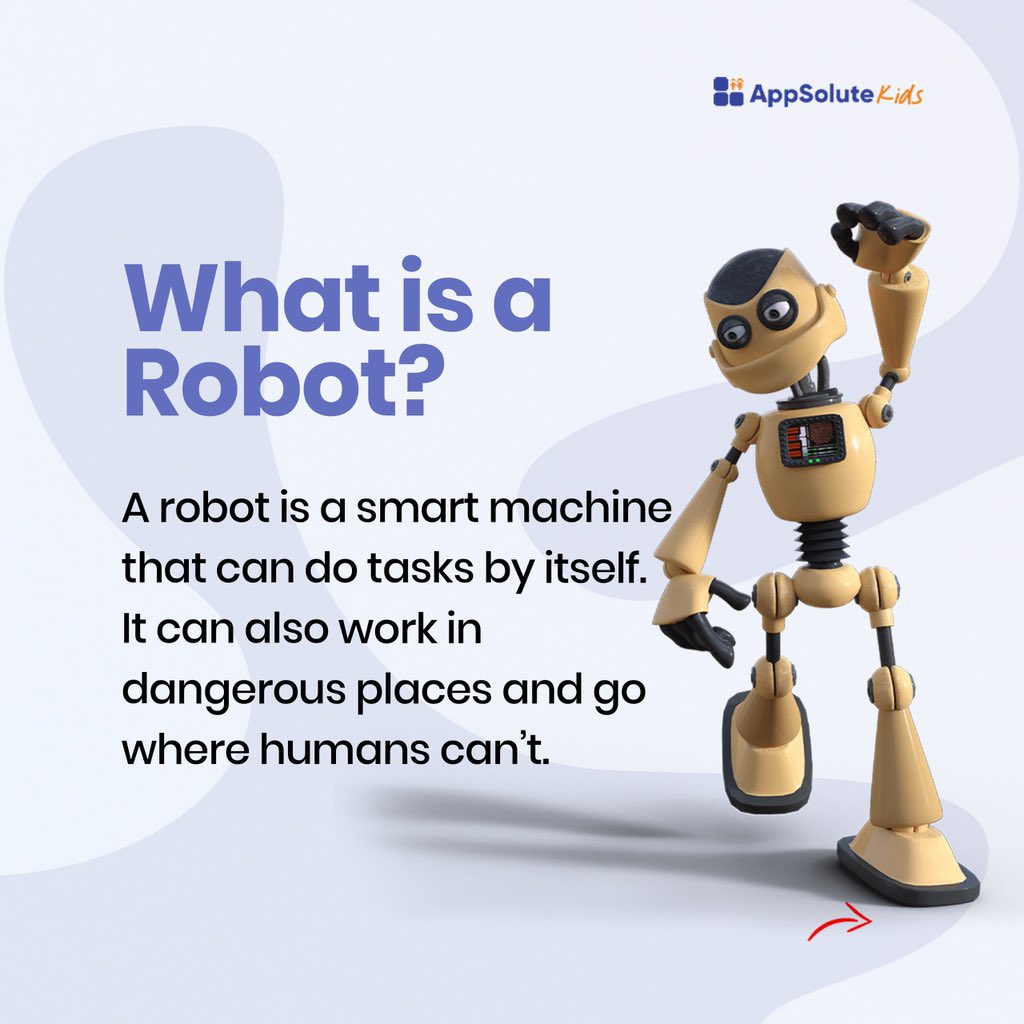 Appsolute_Kids's tweet image. Robots are changing the world. They help us do incredible things. If you could create a robot,What type would it be?

#tech4kids #children #kids #explore #cute #parenting