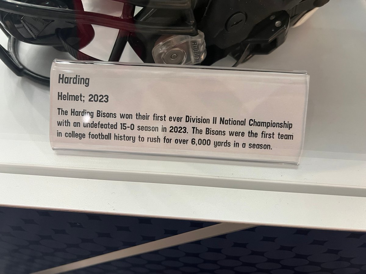 A helmet from <a href="/Harding_FB/">Harding Football</a>, celebrating the 2023 national championship, is now on display <a href="/cfbhall/">College Football Hall of Fame</a> in Atlanta, Georgia.

#GoBisons