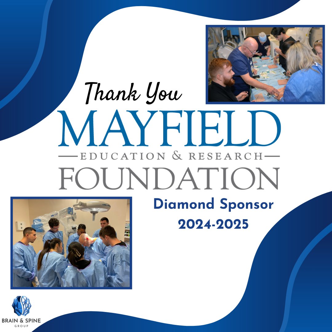 Brain & Spine Group (@brainspinegroup) on Twitter photo Thank you to <a href="/MayfieldClinic/">Mayfield Brain & Spine</a>'s Mayfield Education and Research Foundation for renewing sponsorship at the Diamond level for 2024-2025! Your support enables us to continue providing education and research opportunities for medical students. Thank you to <a href="/MayfieldClinic/">Mayfield Brain & Spine</a>'s Mayfield Education and Research Foundation for renewing sponsorship at the Diamond level for 2024-2025! Your support enables us to continue providing education and research opportunities for medical students.