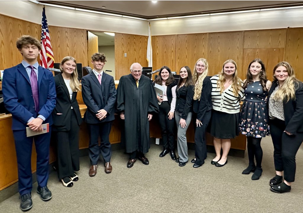 Congratulations to the Tiverton High School Mock Trial Team on winning their first trial of the season. The Honorable Judge Newman presided over the civil case in which THS represented the defense and defeated North Providence, the plaintiff.