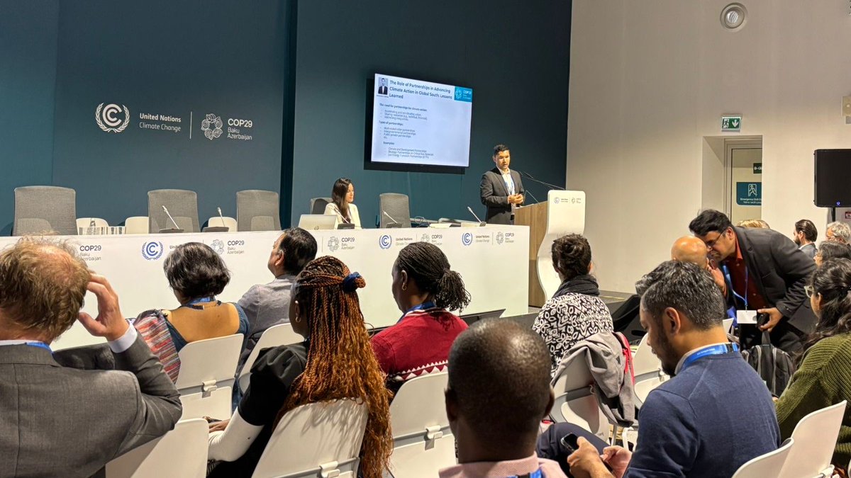 “Partnerships are crucial for accelerating climate action in the Global South”, addressed our Research Fellow <a href="/_fahimi/">Abdullah Fahimi</a> in his input at our joint #COP29 side event today with <a href="/teriin/">TERI</a>, <a href="/ElevateClimate/">ELEVATE-Climate</a>, <a href="/IIASAVienna/">IIASA</a> &amp; <a href="/nlenvironagency/">PBL English</a> in Baku, 🇦🇿.