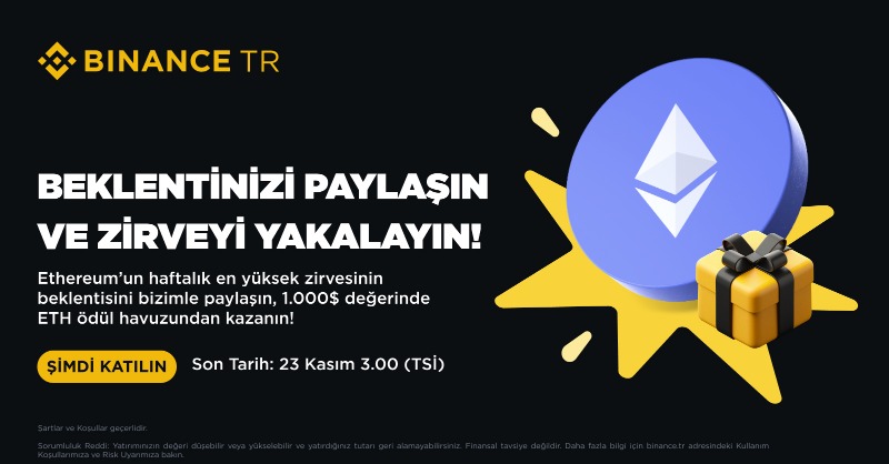 BinanceTR's tweet photo. Her hafta yeni bir zirve, yeni bir heyecan!

#Ethereum’un fiyat beklentisini bizimle paylaşın, 1.000$ değerinde $ETH ödül havuzundan kazanın!

🔸Takip @BinanceTR
🔸Bu duyuruyu #ZirveyiYakala ile alıntıla yapın
🔸Fiyat beklentinizi aşağıdaki formda paylaşın ve zirveyi yakalayın!👇