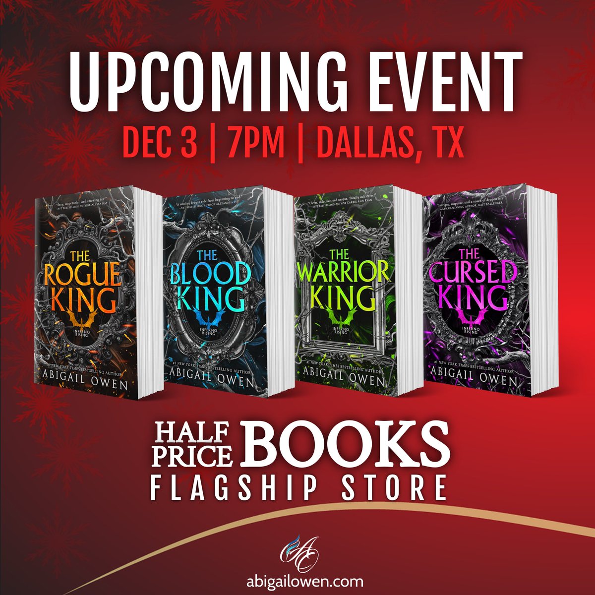 I will be celebrating the release of The Warrior King &amp; The Cursed King at <a href="/halfpricebooks/">Half Price Books</a>  flagship store in Dallas with Sara Reyes from <a href="/FreshFiction/">FreshFiction</a>!

TICKETS (FREE)
eventbrite.com/e/talk-and-boo…

#halfpricebooks #freshfiction #booksigning #authorqanda <a href="/entangledpub/">Entangled Publishing</a> <a href="/redtowerbooks/">Red Tower Books</a>
