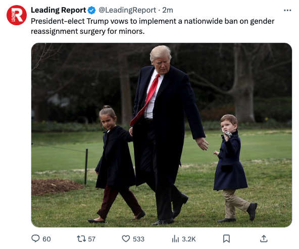 The47Record's tweet photo. President Trump vows to implement a nationwide ban on gender reassignment surgery for minors.

✅ https://t.co/TY3ygYraiy
