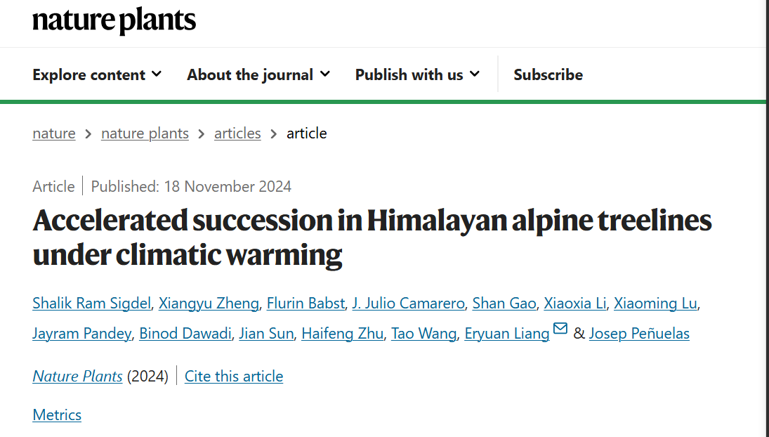 Happy to share our paper published in <a href="/NaturePlants/">Nature Plants</a>. Climate warming accelerates the replacement of pioneer species by late successional species at Himalayan treelines, as shown by simulations of observed plot data under different climatic scenarios.
nature.com/articles/s4147…