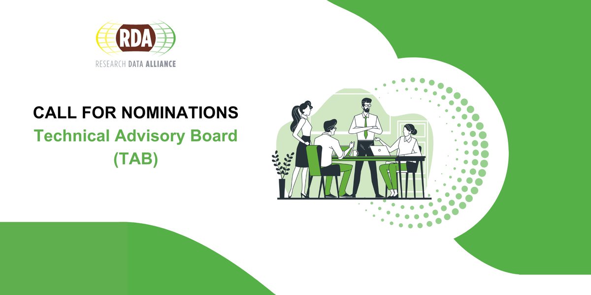 ⏰Final call

Become the newest member of the RDA Technical Advisory Board (TAB). Don't miss this chance to play a pivotal role in the RDA and engage with colleagues worldwide in the field of #FAIRdata, #OpenResearch &amp; #OpenScience.

Apply by 21 November: ow.ly/ASQK50U96jm