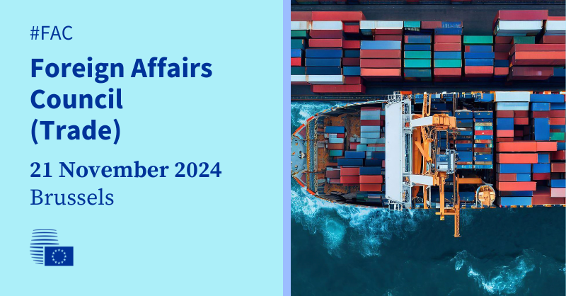 EUCouncil's tweet photo. #FACTrade | EU trade ministers will meet in Brussels on 21 November to discuss:

🔹 the future of the EU’s trade policy
🔹 trade relations with the US
🔹 @wto reform

More information ⤵️