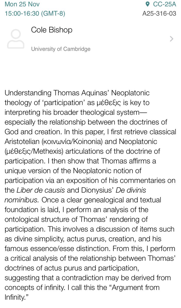 I’m looking forward to presenting on the metaphysics of Aquinas and the doctrines of participation and creatio ex nihilo at #AARSBL2024 this week!