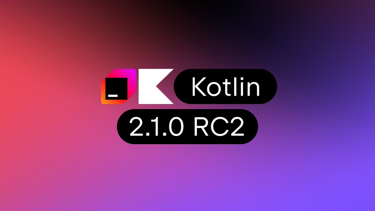 📢 The Kotlin 2.1.0-RC2 release is here with some exciting new features and improvements! Highlights:

⭐️ Preview of the new language features  
⭐️ Incremental compilation support for Wasm targets
⭐️ Improved K2 kapt implementation  
⭐️ Update LLVM version to 16.0.0 for
