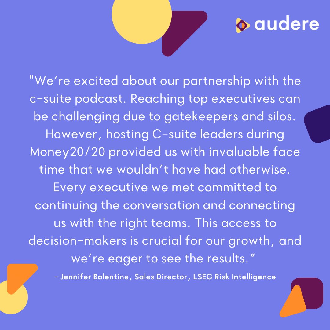 Audere Communications (@auderecomms) on Twitter photo We absolutely loved partnering with the amazing team at LSEG Risk Intelligence at Money20/20 Las Vegas 2024! 🎙️ A few weeks ago,
<a href="/csuitepodcast/">the c-suite podcast</a> provided a platform for hosting key executive conversations from LSEG Risk Intelligence's booth at the event. Check out what they said⬇️ We absolutely loved partnering with the amazing team at LSEG Risk Intelligence at Money20/20 Las Vegas 2024! 🎙️ A few weeks ago,
<a href="/csuitepodcast/">the c-suite podcast</a> provided a platform for hosting key executive conversations from LSEG Risk Intelligence's booth at the event. Check out what they said⬇️