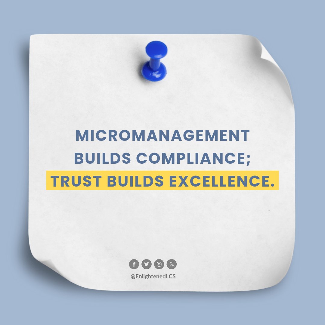 Enlightenedlcs's tweet image. Last time we checked, leaders inspire—they&apos;re not surveillance cameras. Find roles where trust builds excellence, not resentment. Ready for leadership that empowers? 
#micromanagement #Enlightened #careers #jobs #professional #opportunities #OpenToWork #Motivation #Inspire