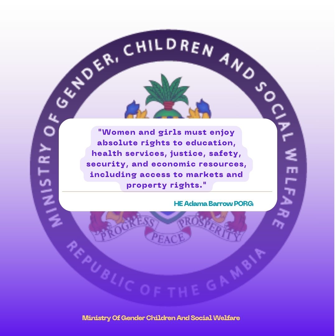 #highlights from HE <a href="/BarrowPresident/">President Barrow</a>  speech at  the Launching of the National Gender Policy 2025-2034 coupled with the inauguration of the  National Women Council. 
<a href="/MoWcsw/">Ministry of Gender, Children and Social Welfare</a>