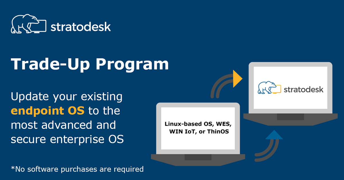 stratodesk's tweet image. Discover our trade-up program to replace your OS with the industry&apos;s most secure and high-performing enterprise OS. 

Transitioning to NoTouch OS is now easier than ever. Learn more: hubs.la/Q02YvzFF0

#UpgradeYourOS #SecureYourBusiness #AdvancedEnterpriseOS #TradeUpProgram