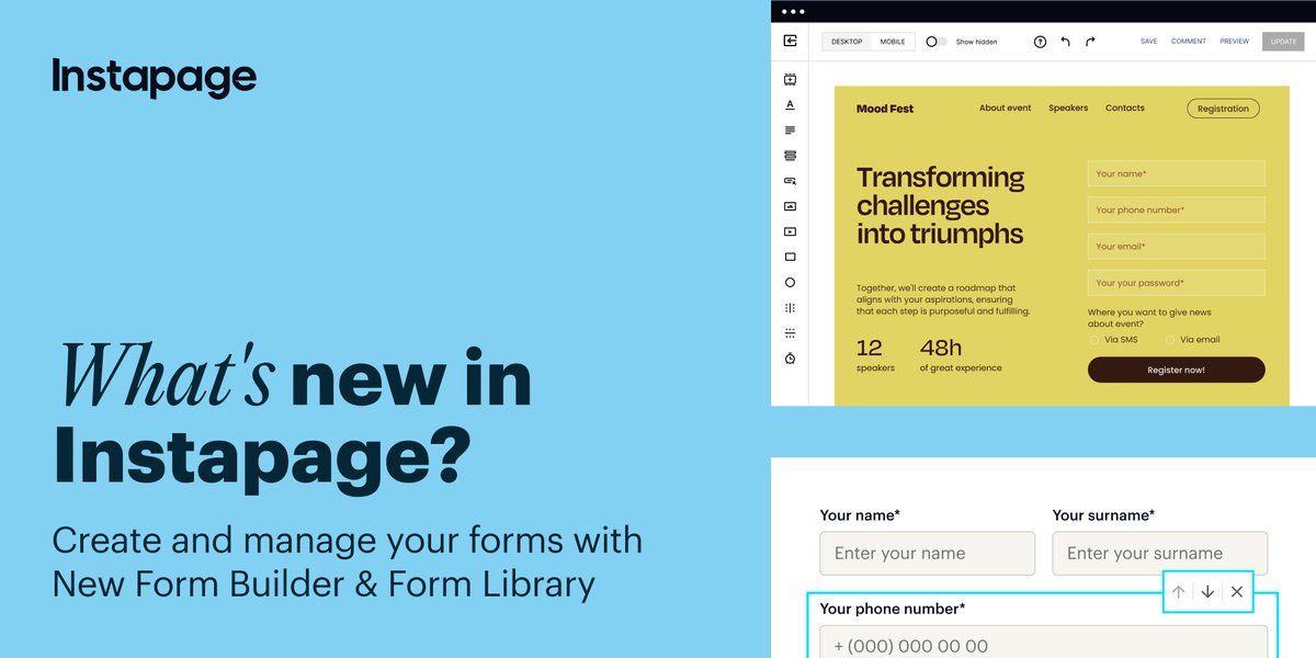 Instapage's tweet image. 🚀#Instapage just launched Form Builder & Form Library! Create custom forms with our drag-and-drop builder—no coding required! Plus, save time with the Form Library to manage all your forms in one place. Learn more here 👉 bit.ly/3AEBEXT
#FormBuilder #FormLibrary