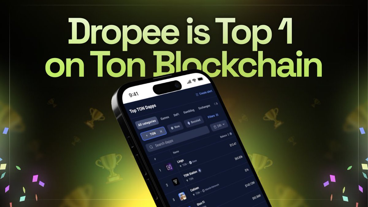 dropee_app's tweet image. Dropee is now #1 on DappRadar for TON Blockchain! 🚀

We’ve surpassed amazing projects like Catizen, MemeFi, and TON Station. Huge thanks to our incredible community—this milestone is just the beginning.

Let’s keep the momentum going and show the world what the Dropee community…
