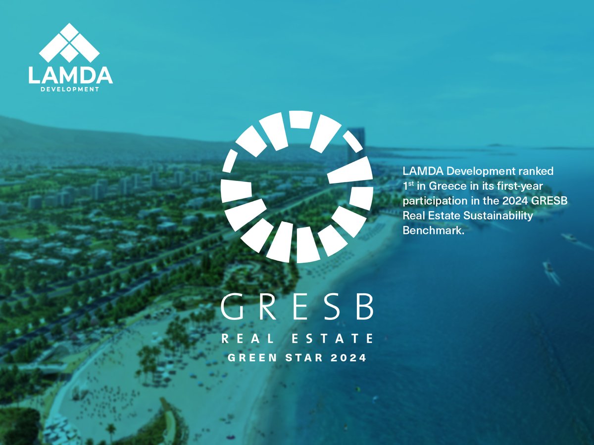 Lamda_Dev's tweet image. 🏆 1η θέση στην Ελλάδα για τη #LAMDADevelopment στο #GRESB Real Estate Sustainability Benchmark 2024! Η εταιρεία μας ξεχώρισε ανάμεσα σε όλες τις εταιρείες ακινήτων της χώρας για την υιοθέτηση κορυφαίων πρακτικών ESG, τόσο για τα υφιστάμενα όσο και για τα έργα σε ανάπτυξη.