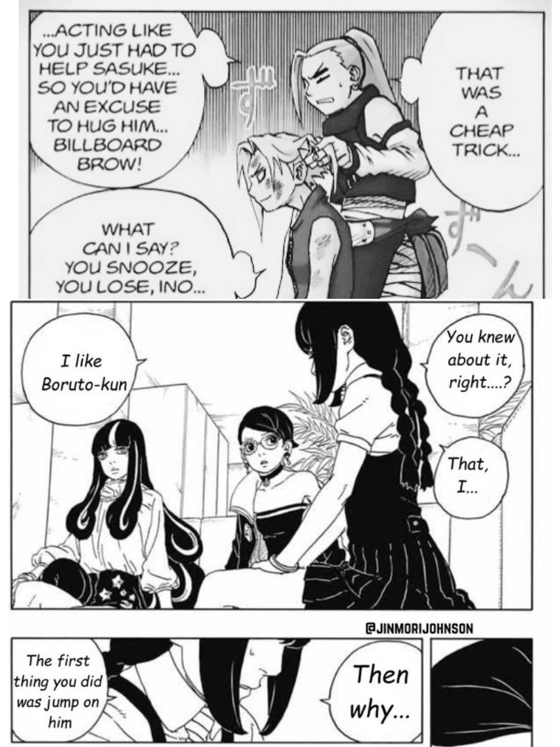 Ino and sumire blaming their besties for hugging Sasuke and Boruto Infront of them 😅