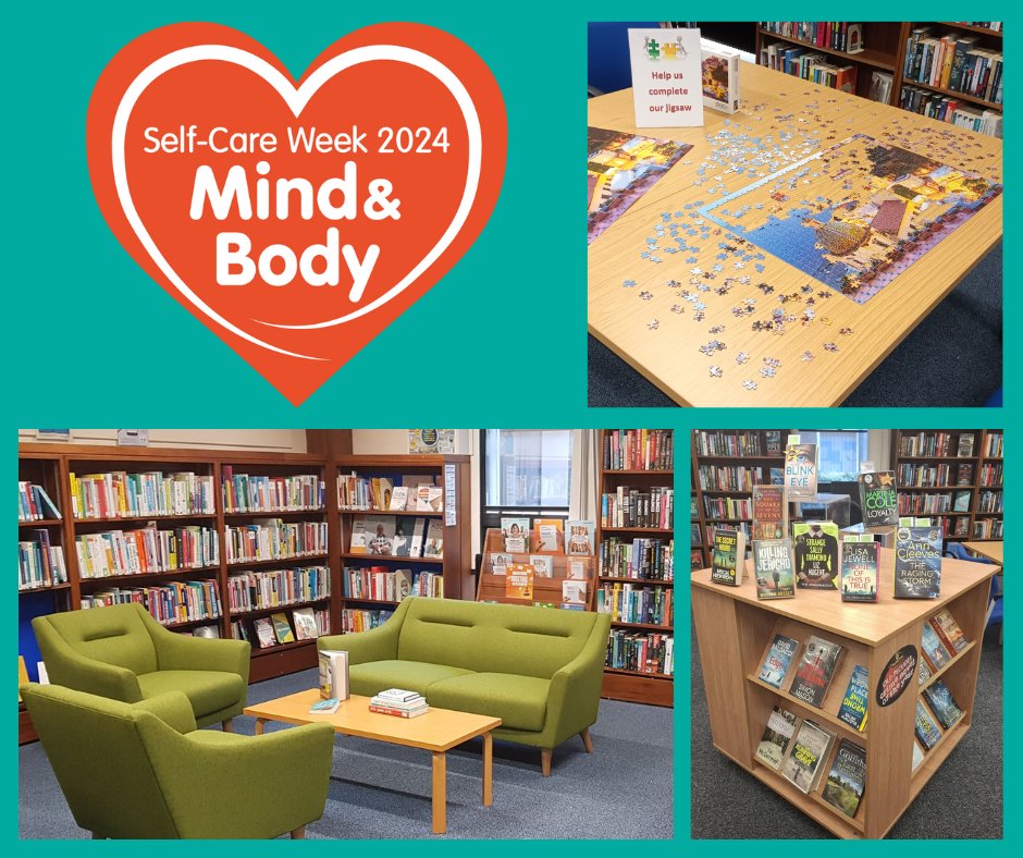 The library has just what you need this 
❤️National Self-Care Week ❤️

📖 Uplifting reads for every mood
🥰 Resources to support your wellbeing
🧩 Jigsaw swap
📚 Staff book club
...and much more! 

Pop to the Leisure Library to find out more