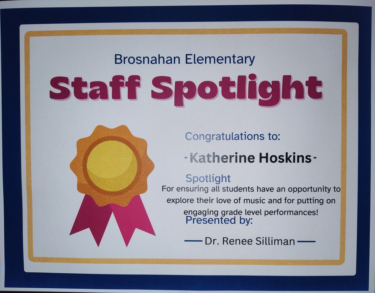 I am so happy I made the move to <a href="/BrosnahanES/">Brosnahan Elementary</a> last year. Opening a new school has been an awesome experience and the administration recognizes their staff members and I'm proud to say I'm one of them. <a href="/PrinSilliman/">Dr. Renee Silliman</a>