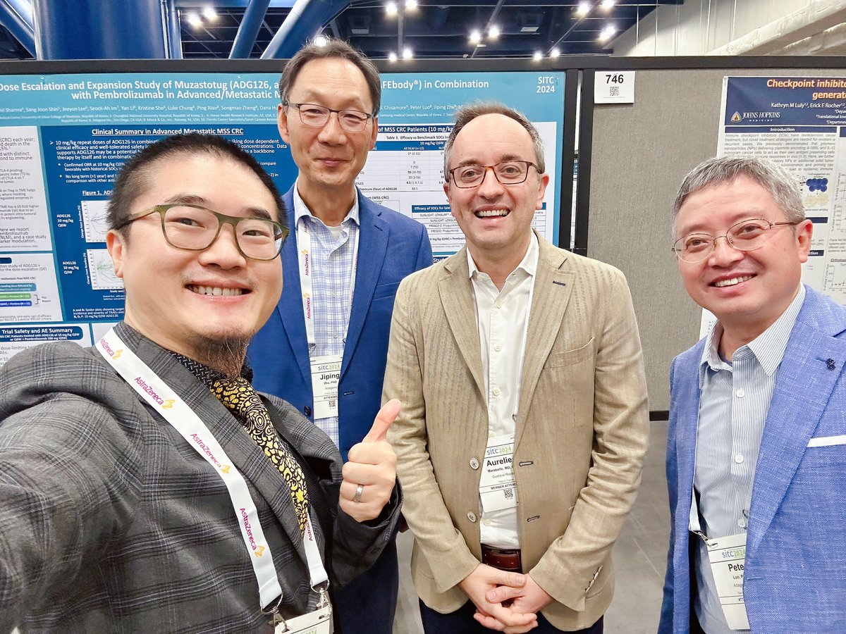 AdageneGlobal's tweet image. Thanks @sitcancer for selecting our clinical abstract as a ‘Top 100’ out of 1439 regular abstracts at this year’s annual conference! Thanks to Aurelien Marabelle, Peter Luo, Jiping Zha and Songmao Zheng for hosting the updates onsite and all the authors of our two posters!
