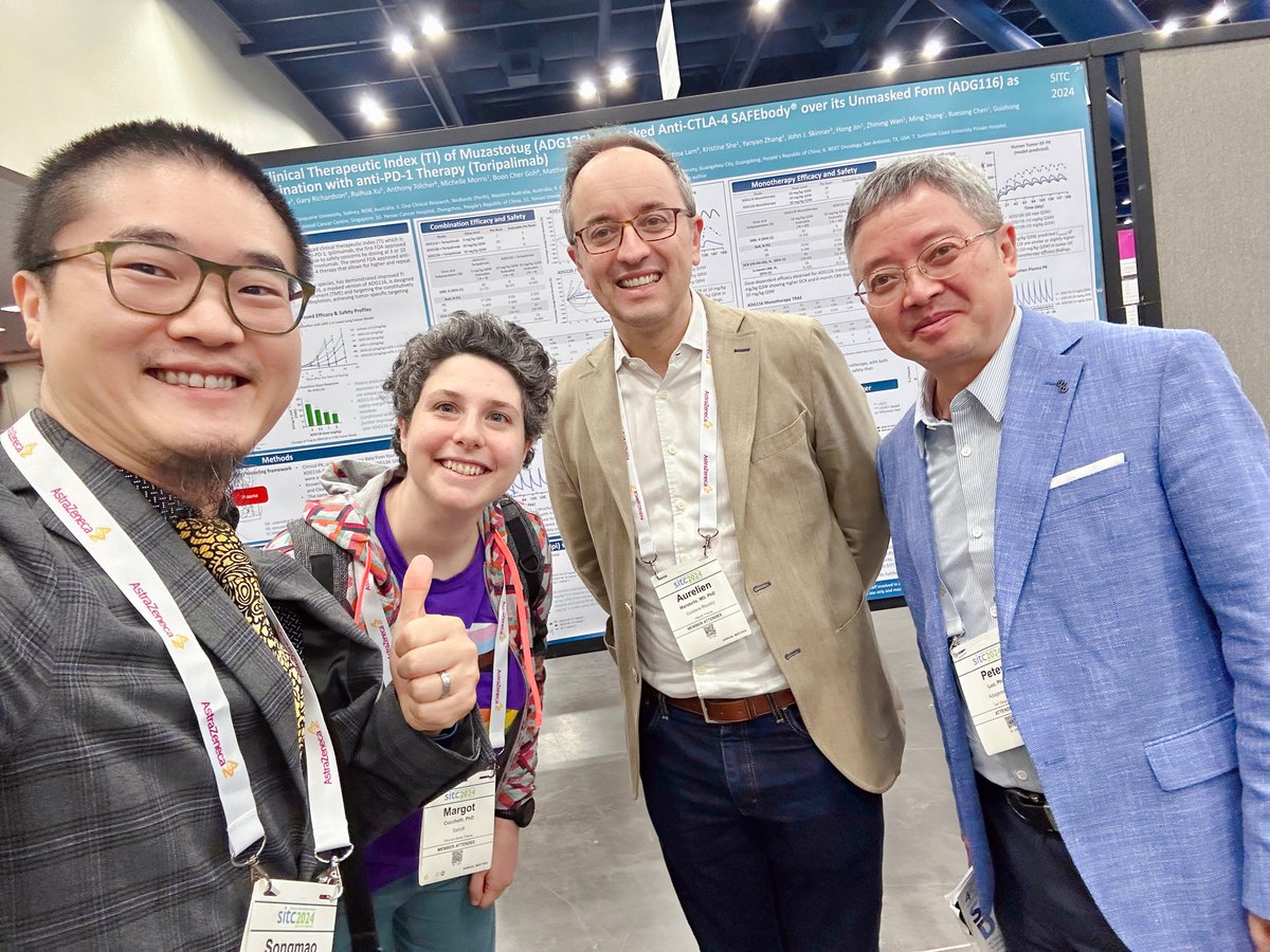 AdageneGlobal's tweet image. Thanks @sitcancer for selecting our clinical abstract as a ‘Top 100’ out of 1439 regular abstracts at this year’s annual conference! Thanks to Aurelien Marabelle, Peter Luo, Jiping Zha and Songmao Zheng for hosting the updates onsite and all the authors of our two posters!