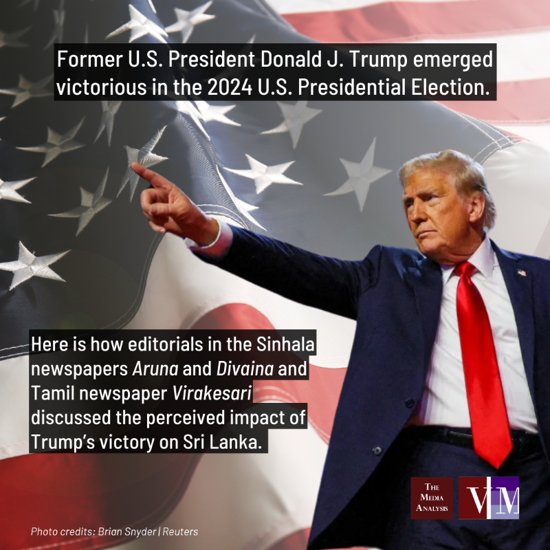 verite_tma's tweet photo. Trump's victory at the US Presidential Election 🇺🇸

Swipe ▶️to see how press editorials in Aruna, Divaina &amp; Virakesari perceived the impact of Trump's victory on Sri Lanka

#Media #TheDividelk