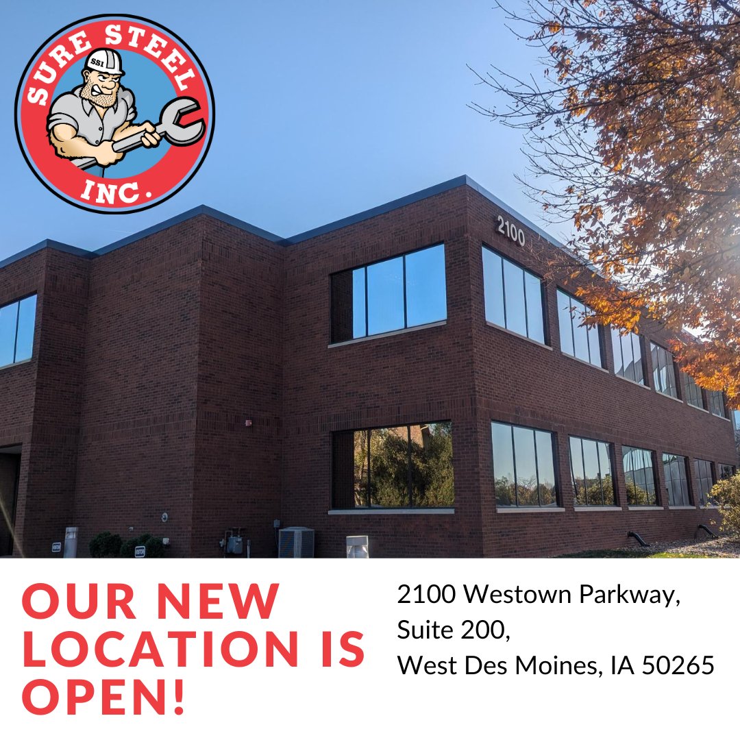 suresteel's tweet photo. NEW OFFICE ALERT! We're excited to announce the opening of our new office space in Des Moines, IA. Our team is rapidly growing, and this expansion will help to further serve our clients in the Midwestern states. Stay tuned for the most recent #SureSteel updates. https://t.co/oPIUyBrUe0