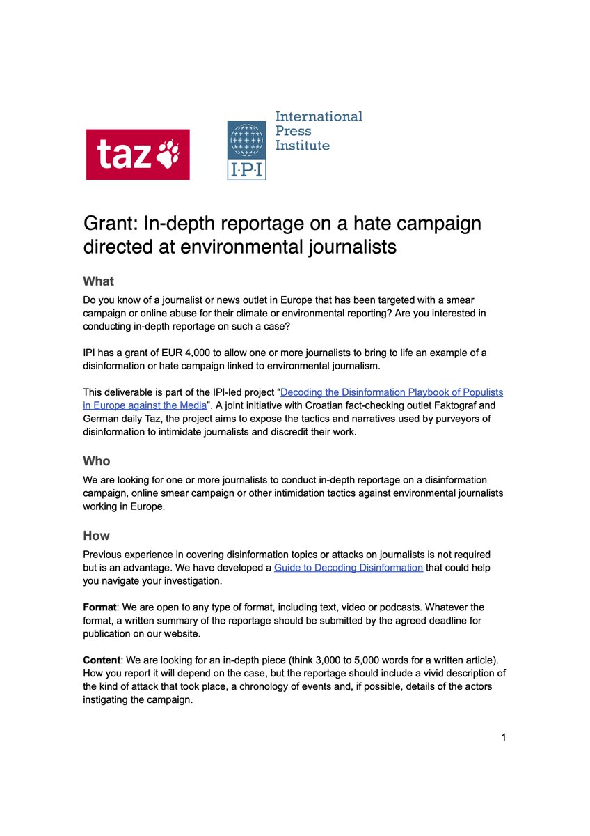 chrjkb's tweet photo. Die taz und das @globalfreemedia  vergeben zwei kollaborative Recherchestipendien:

👉 Thema: Attacken auf Journalist:innen wegen ihrer Klima-Berichterstattung
👉 Deadline: 27.11.
👉 Abgabe: April '25
👉 Stipendienhöhe: 4.000 Euro
👉 Hintergrund: https://t.co/9Zbsvq2Rnb https://t.co/Et2E4ItXER