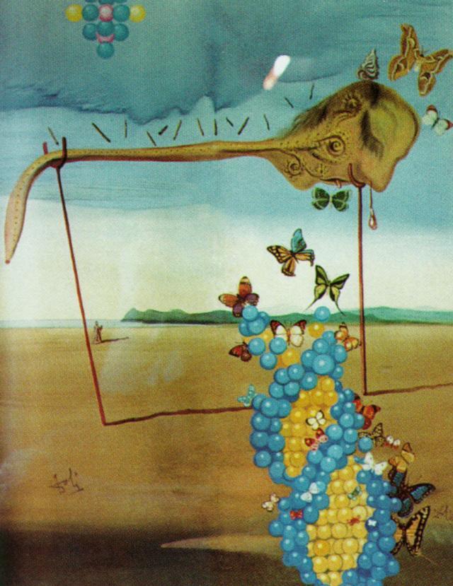 Butterfly Landscape (The Great Masturbator in a Surrealist Landscape with D.N.A.), 1957 #artbots #dali