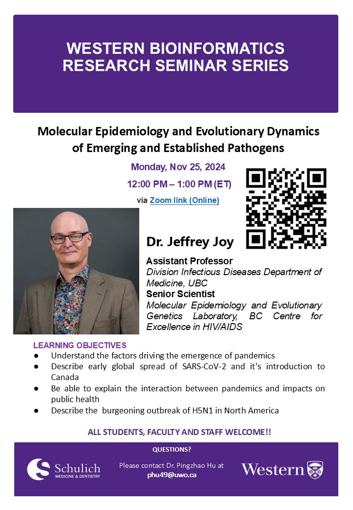 Western Bioinformatics (@westernbioinfo1) on Twitter photo Western Bioinformatics Research Seminar 12:00pm - 1:00pm on Monday/November 25, 2024 at:
westernuniversity.zoom.us/j/94109661254
<a href="/WesternU/">Western University</a>, <a href="/SchulichMedDent/">Schulich WesternU</a>, <a href="/westernuBiochem/">Biochemistry</a>, <a href="/westernuMNI/">Microbiology & Immunology</a>, <a href="/westernuACB/">westernuACB</a>, <a href="/westernuPaLM/">PathologyLabMedicine</a>, <a href="/westernuPandP/">Phys Pharm</a>, <a href="/westernuepibio/">Western Epi&Biostats</a>
, <a href="/WesternU_CTCR/">CTCR</a> Western Bioinformatics Research Seminar 12:00pm - 1:00pm on Monday/November 25, 2024 at:
westernuniversity.zoom.us/j/94109661254
<a href="/WesternU/">Western University</a>, <a href="/SchulichMedDent/">Schulich WesternU</a>, <a href="/westernuBiochem/">Biochemistry</a>, <a href="/westernuMNI/">Microbiology & Immunology</a>, <a href="/westernuACB/">westernuACB</a>, <a href="/westernuPaLM/">PathologyLabMedicine</a>, <a href="/westernuPandP/">Phys Pharm</a>, <a href="/westernuepibio/">Western Epi&Biostats</a>
, <a href="/WesternU_CTCR/">CTCR</a>