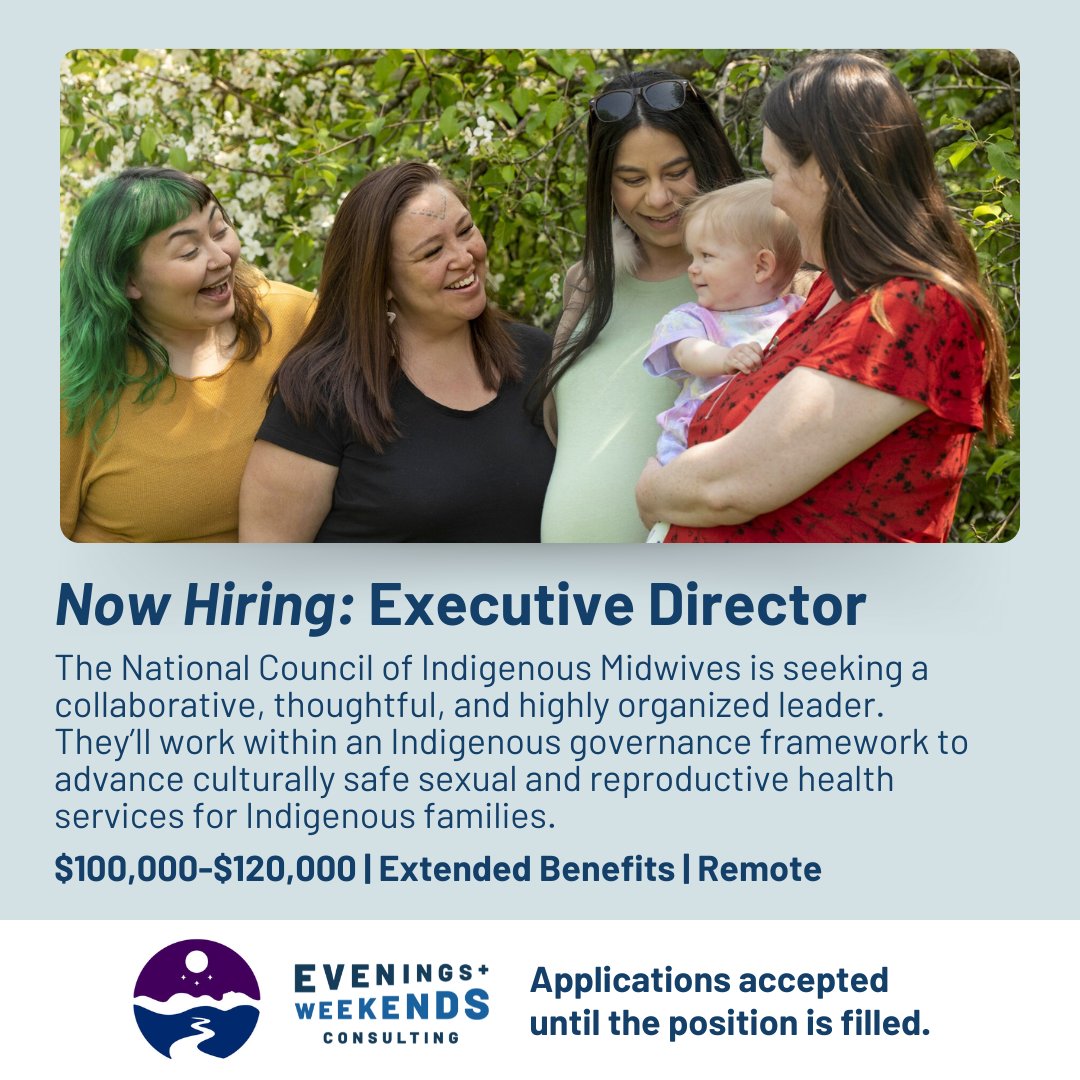 Attention Indigenous health leaders! 

<a href="/NCIMidwives/">The National Council of Indigenous Midwives (NCIM)</a> has a great opportunity for a collaborative leader who's passionate about advancing culturally safe reproductive health services for Indigenous families.

Applications accepted until position filled. 
careers.risepeople.com/evenings-and-w…
