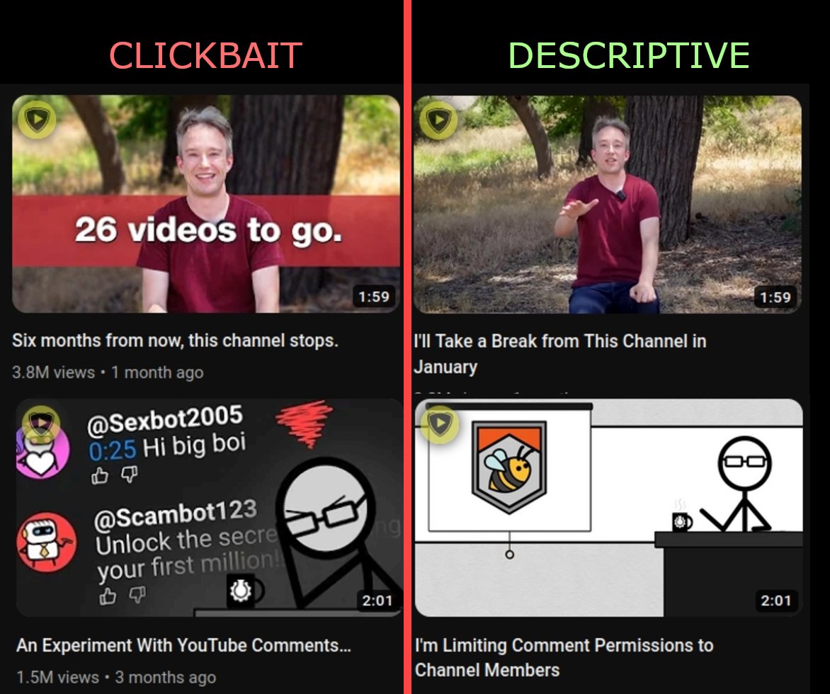 It's called DeArrow, you can get it here: dearrow.ajay.app

guys we can just have descriptive titles. This is the future