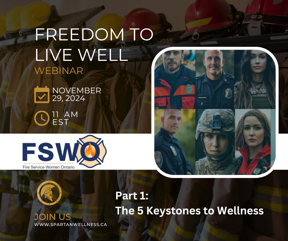 Fire Service Women (@fswontario) on Twitter photo 📣 FSWO Sponsor <a href="/SpartanWell/">Spartan Wellness Canada</a> invites all FSWO members and their guests to a FREE webinar called the 5 Keystones to Wellness on November 29th at 11am. 🚒🔥🖐️
🖥️ Registration & Details:
spartanwellness.easywebinar.live/freedom-to-liv… 📣 FSWO Sponsor <a href="/SpartanWell/">Spartan Wellness Canada</a> invites all FSWO members and their guests to a FREE webinar called the 5 Keystones to Wellness on November 29th at 11am. 🚒🔥🖐️
🖥️ Registration & Details:
spartanwellness.easywebinar.live/freedom-to-liv…